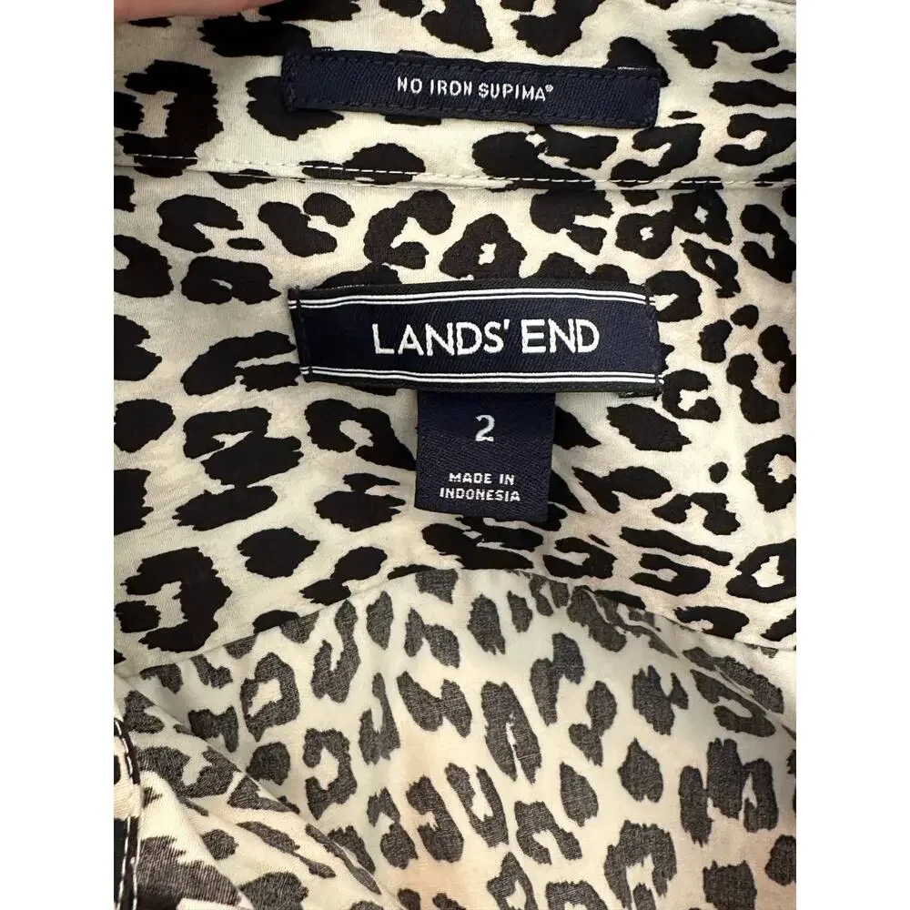 Land’s End animal print long sleeves buttoned blouse size 2 - Picture 3 of 11